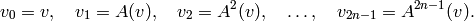 v_0=v, \quad v_1 = A(v),\quad v_2 = A^2(v),\quad \ldots, \quad v_{2n-1} = A^{2n-1}(v).