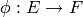 \phi: E\to F