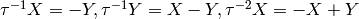 \tau^{-1}X = -Y, \tau^{-1}Y = X-Y, \tau^{-2}X = -X+Y
