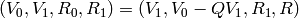 (V_0, V_1, R_0, R_1) = (V_1, V_0 - QV_1, R_1, R)