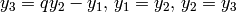 y_3=qy_2 - y_1,\,  y_1 = y_2,\,  y_2 = y_3