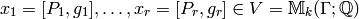 x_1 =[P_1,g_1],\ldots,x_r = [P_r,g_r] \in V = \sM_k(\Gamma;\Q)