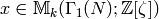 x\in \sM_k(\Gamma_1(N);\Z[\zeta])