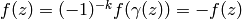 f(z) =
(-1)^{-k}f(\gamma(z)) = -f(z)