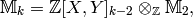 \sM_k = \Z[X,Y]_{k-2} \tensor_\Z \sM_2,