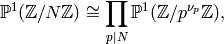\P^1(\Z/N\Z)\isom \prod_{p\mid N} \P^1(\Z/p^{\nu_p}\Z),
