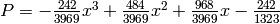 P = -\frac{242}{3969}x^{3} + \frac{484}{3969}x^{2} + \frac{968}{3969}x - \frac{242}{1323}