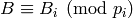 B \con B_i \pmod{p_i}