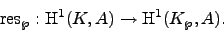 \begin{displaymath}
\res _{\wp} : \H^1(K, A) \to \H^1(K_{\wp}, A).
\end{displaymath}