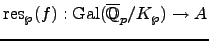 $\res _{\wp}(f):\Gal (\overline{\mathbb{Q}}_p/K_{\wp}) \to A$
