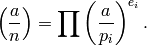 \kr{a}{n} = \prod \kr{a}{p_i}^{e_i}.