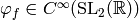 \varphi_{f}\in C^{\infty} (\SL_{2} (\R))