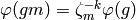 \varphi (gm) = \zeta_{m}^{-k}\varphi (g)