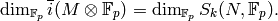 \dim_{\F_p} \overline{i}(M\otimes\F_p) =  \dim_{\F_p} S_k(N,\F_p).