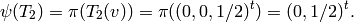 \psi(T_2) = \pi(T_2(v)) = \pi((0,0,1/2)^t) = (0,1/2)^t.