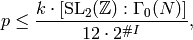 p \leq \frac{k\cdot [\SL_2(\Z):\Gamma_0(N)]}{12 \cdot 2^{\#I}},