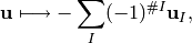 \uu \longmapsto -\sum _{I} (-1)^{\#I}\uu_{I},