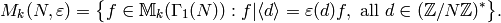 M_k(N,\eps) = \bigl\{ f \in \M_k(\Gamma_1(N)) : f|\dbd{d} = \eps(d) f,
\text{ all }d \in (\Z/N\Z)^*\bigr\}.