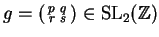 $ g=\left(
\begin{smallmatrix}p&q\\  r&s\end{smallmatrix}\right)\in\SL_2(\mathbb{Z})$