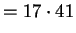 $\displaystyle =17\cdot 41$