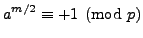 $ \displaystyle
a^{m/2}\equiv +1\pmod{p}$