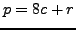 $ p=8c+r$