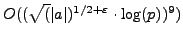 $ O((\sqrt(\vert a\vert)^{1/2 + \varepsilon } \cdot
\log(p))^9)$