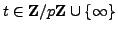 $ t\in \mathbb{Z}/p\mathbb{Z}{} \cup \{\infty\}$