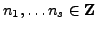 $ n_1, \ldots n_s\in\mathbb{Z}$