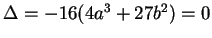 $ \Delta = -16(4a^3 + 27b^2)= 0$