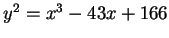 $ y^2 = x^3 - 43x + 166$
