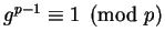 $ g^{p-1}\equiv 1\pmod{p}$