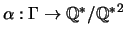 $ \alpha: \Gamma\to {\mathbb{Q}}^*/{{\mathbb{Q}}^*}^2$