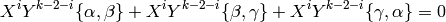 X^i Y^{k-2-i} \{\alpha, \beta\} + X^i Y^{k-2-i} \{\beta, \gamma\}
+ X^i Y^{k-2-i} \{\gamma, \alpha\} = 0