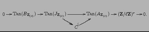 $\displaystyle \xymatrix @=0.15in{ 0 \ar[r] & {{\mathrm{Tan}}(B_{{{\bf {Z}}_{(\e...
...)}\ar[r]& {({\bf {Z}}/{\ell}{\bf {Z}})^r}\ar[r]& 0. & & & C\ar@{^(->}[ru] }$